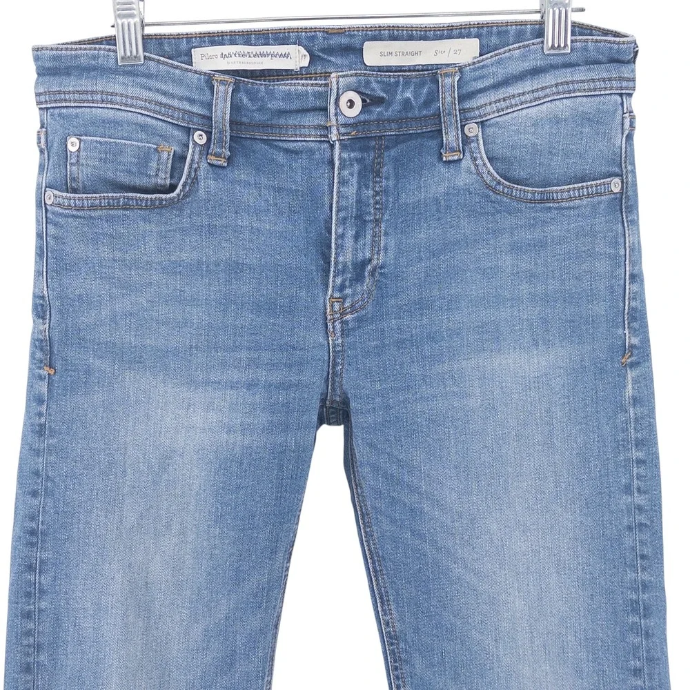 Anthropologie Pilcro Women's Size 27 Slim Straight Jeans Blue Raw Hem 25